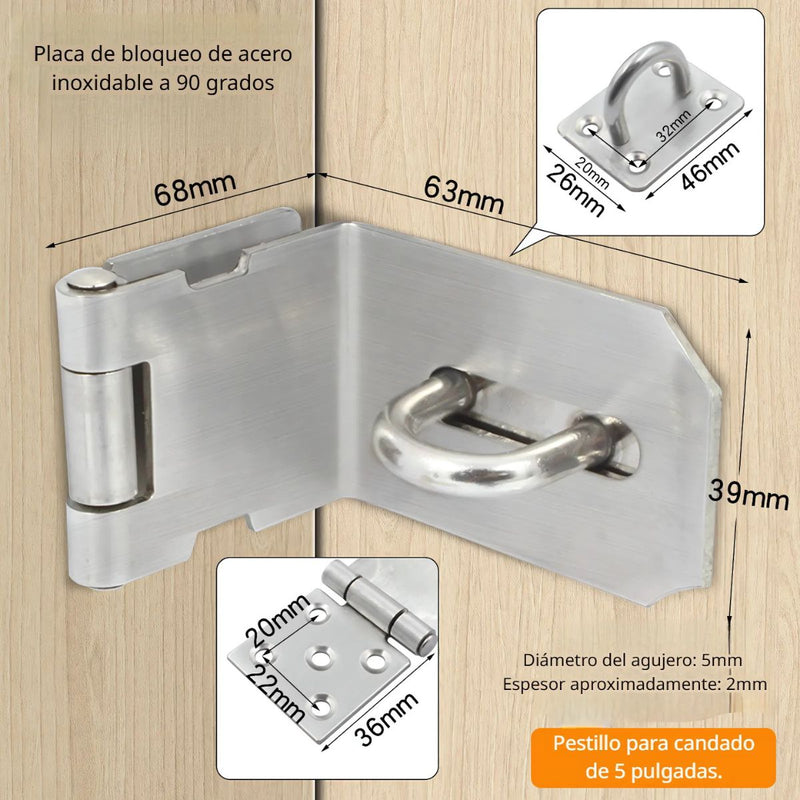 Aldaba Portacandado 5". Acero inoxidable Con Diseño en 90 Grados. Pestillo de Seguridad para Puertas y Armarios.