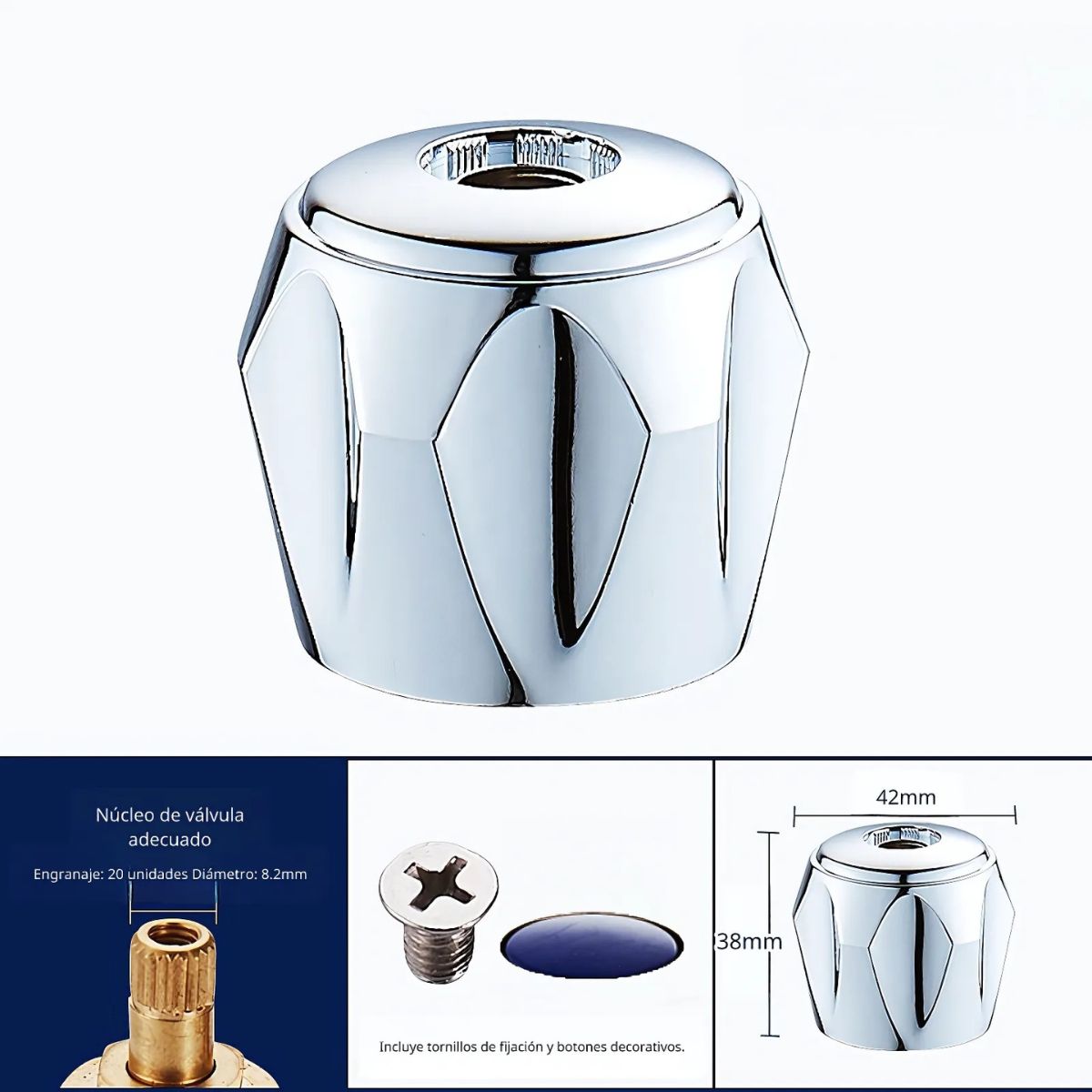 Manija ducha maneral cromada para grifo llave regadera universal tipo diamante 20 estrías (repuesto para llave de agua) Maneral