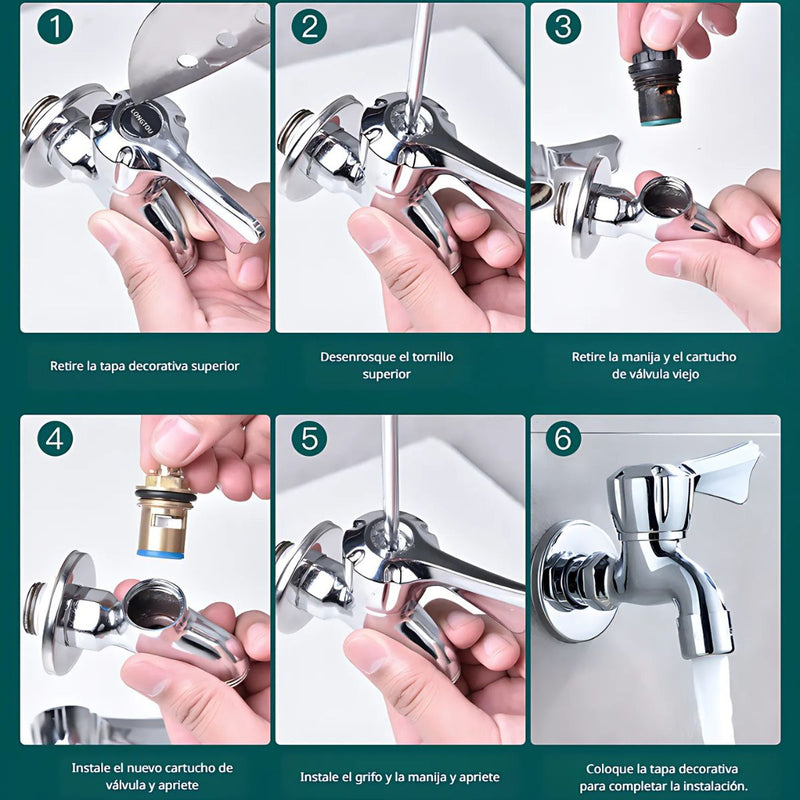 Cartucho repuesto de válvula agua para grifo 1/2 pulgada. Repuesto Universal para Llave de Paso – 20 estrías, vástago de cobre estándar.