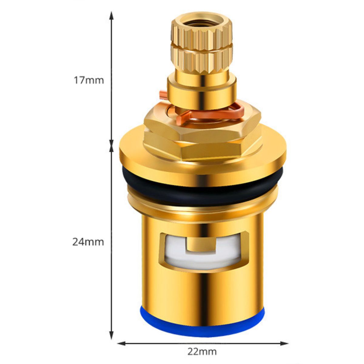 Cartucho repuesto de Válvula de Cobre Repuesto Universal para Llave de Paso agua o Grifo – 20 Estrías, vástago grueso reforzado.