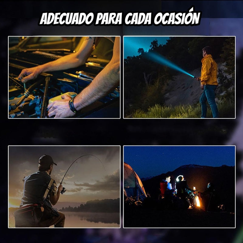 Linterna LED Recargable Alta Potencia XH-P50 con Zoom Telescópico y Resistencia al Agua.