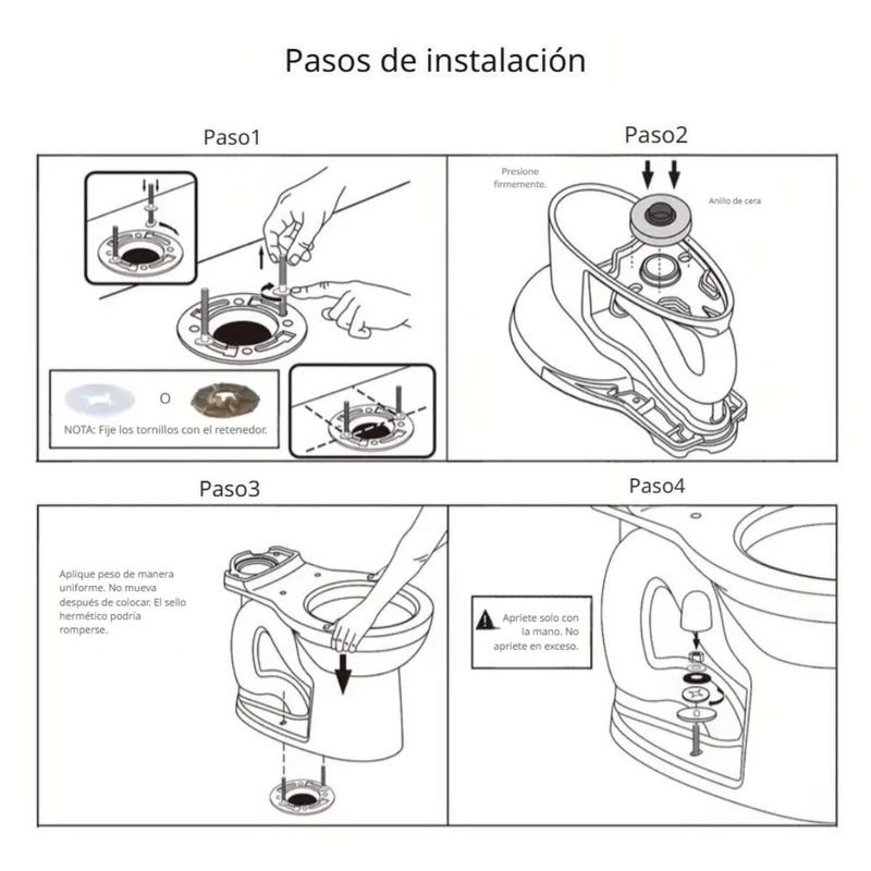Anillo de cera Kit de instalación para inodoros con brida sanitaria y tornillos.