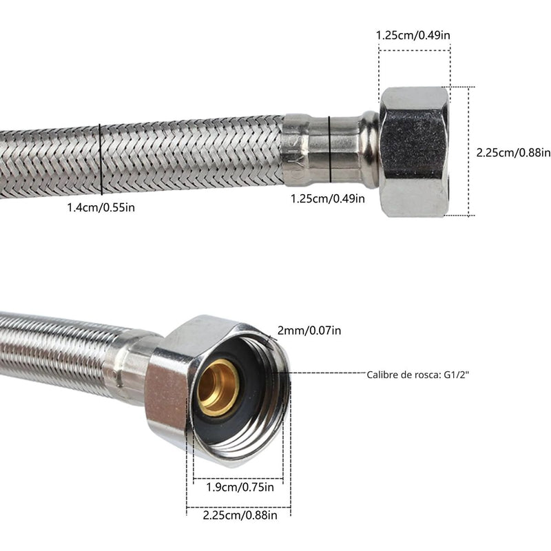 Tubo de abasto Manguera Flexible 40cm Acero Inoxidable Trenzado con Conectores G1/2 y G3/8.