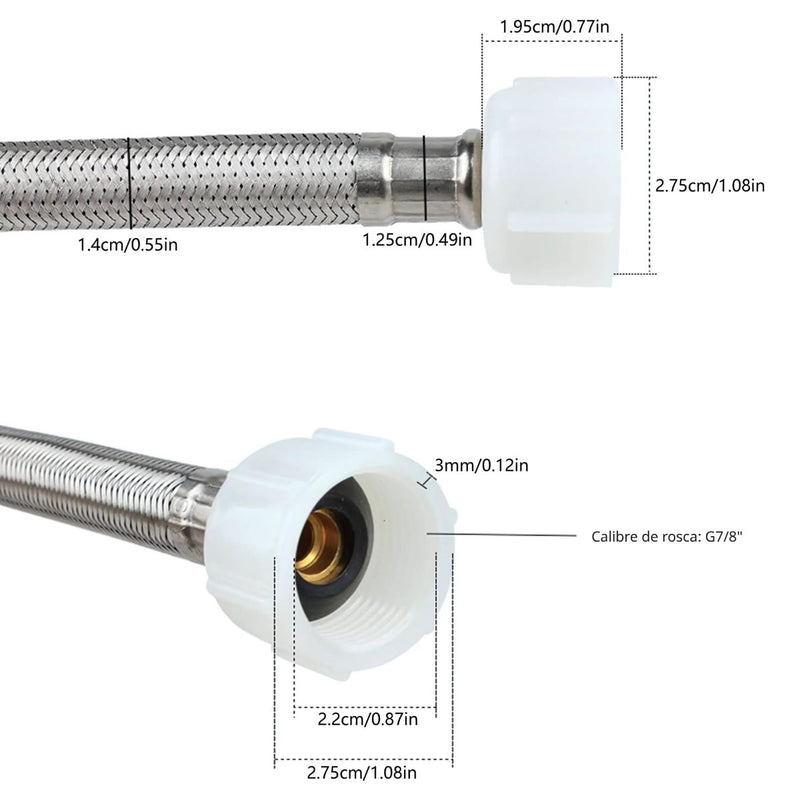 Tubo de abasto Manguera Flexible 40cm Acero Inoxidable Trenzado con Conectores G7/8 y G3/8.