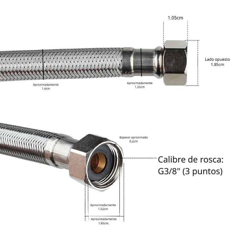Tubo de abasto Manguera Flexible 40cm Acero Inoxidable Trenzado con Conectores G1/2 y G3/8.