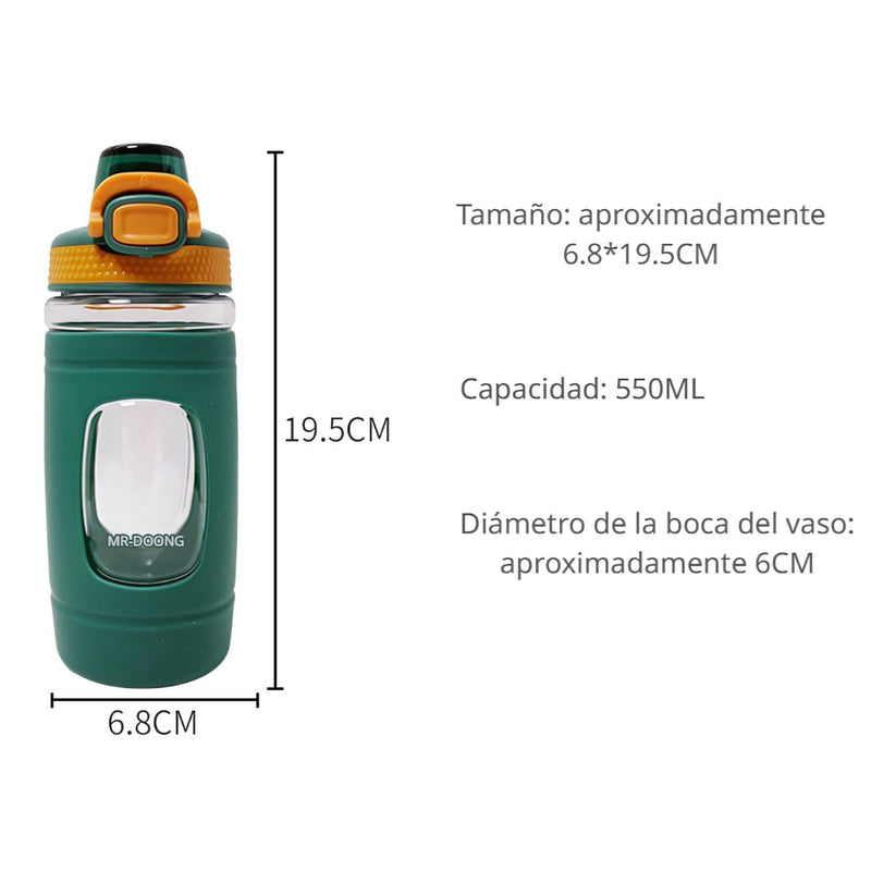 Botella de Agua Deportiva Pastica de 550ml. Termo Celeste con Naranja. BPA Free. 19.5x6.8xm.