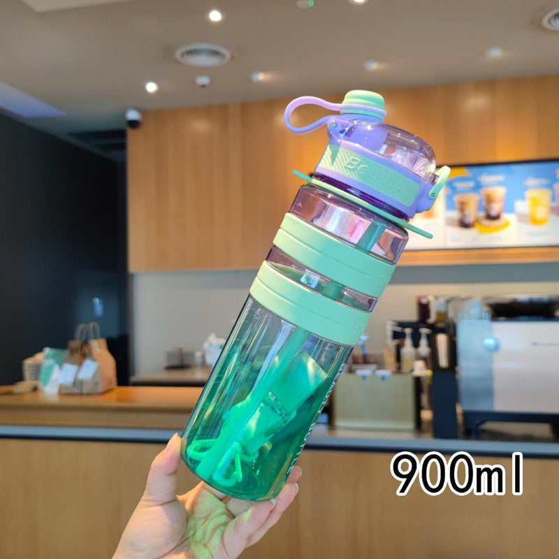Botella de Agua plástica 900 ml. Termo con tapa Hermética y Diseño Antiderrame. BPA Free.
