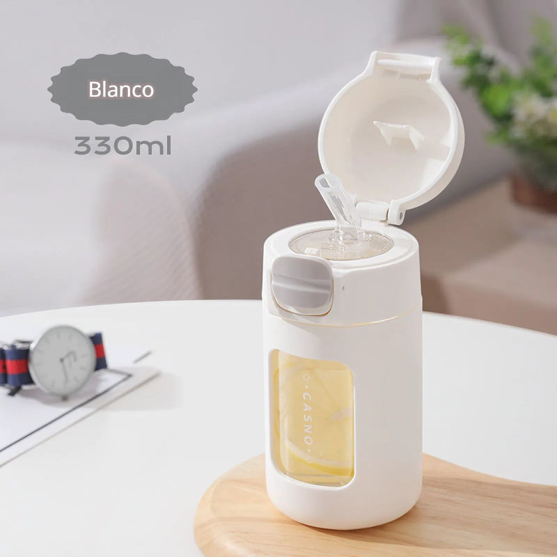 Botella de Agua plástica 330 ml. Termo blanco Con Tapa a Prueba de Fugas. BPA Free.