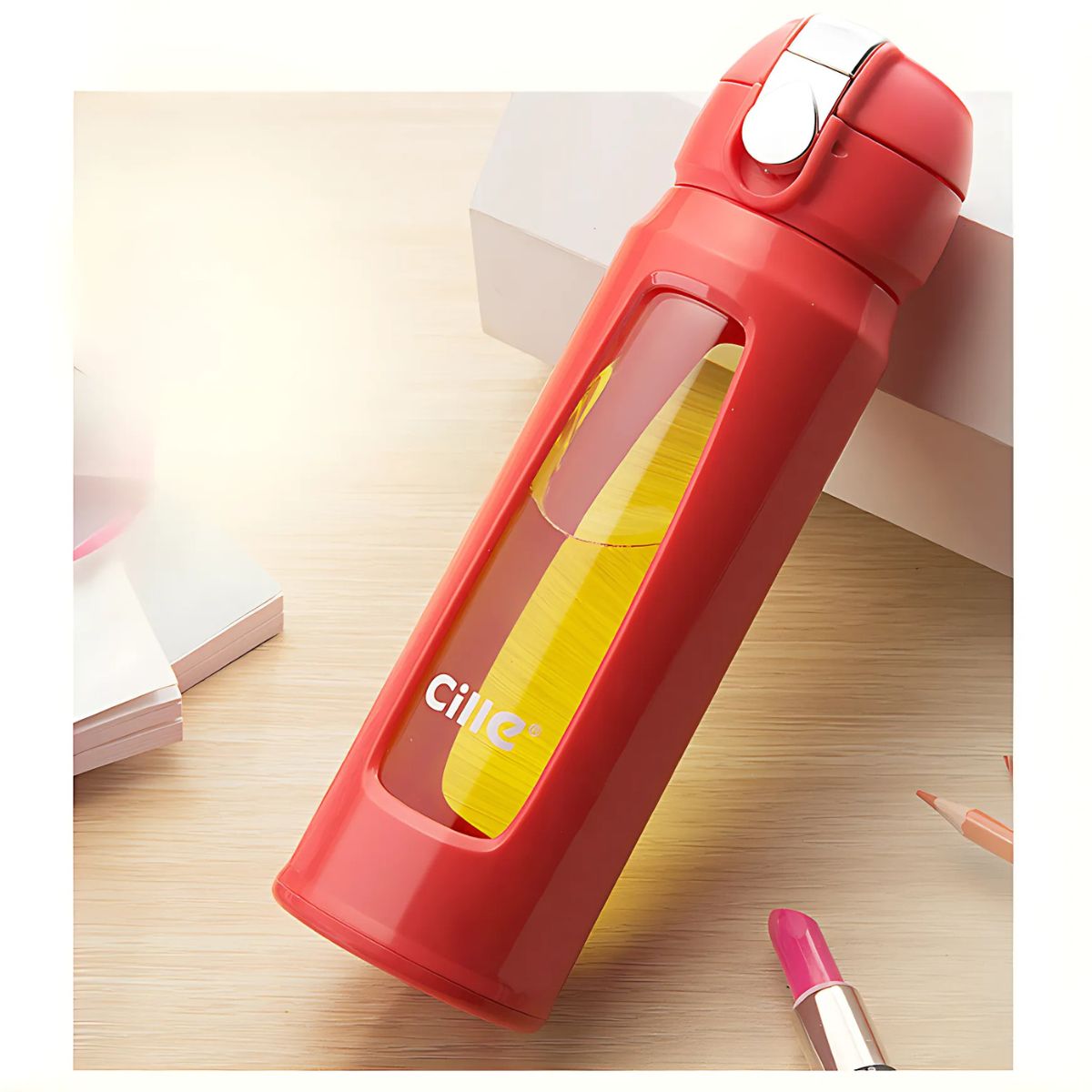 Botella de Agua plástica 330 ml. Termo rojo Con Tapa a Prueba de Fugas. BPA Free.