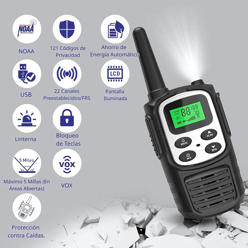 Radios Walkie Talkies De 2 Vías Y 22 Canales. Color Negro con. (Se Vende En Par).