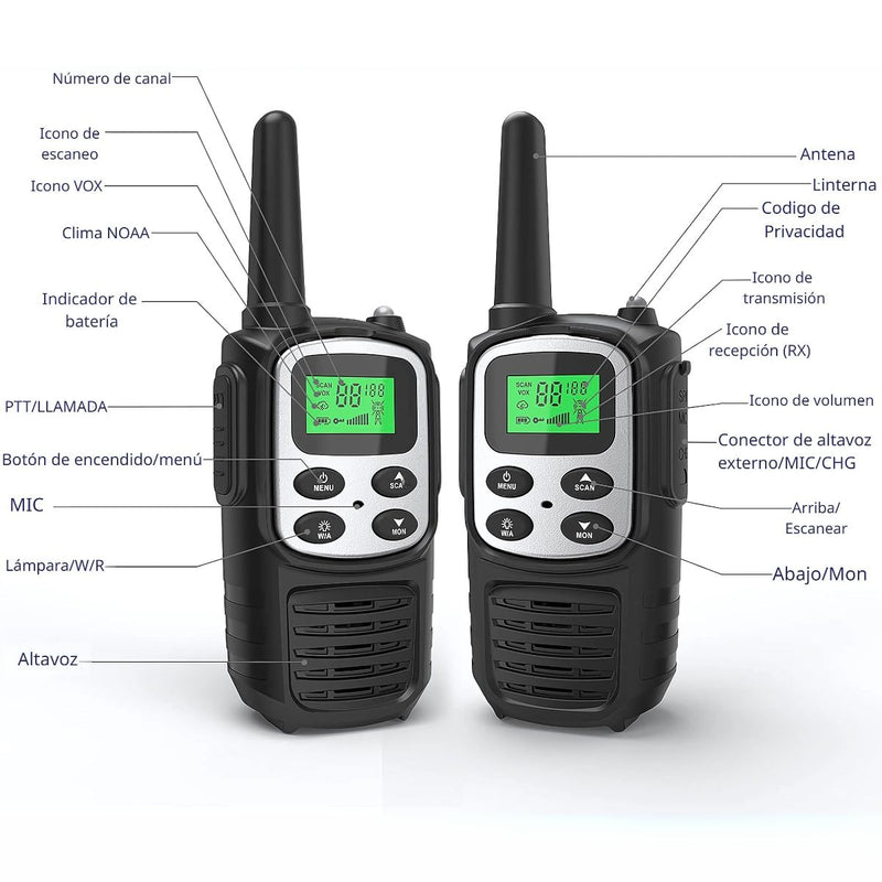 Radios Walkie Talkies De 2 Vías Y 22 Canales. Color Negro con. (Se Vende En Par).