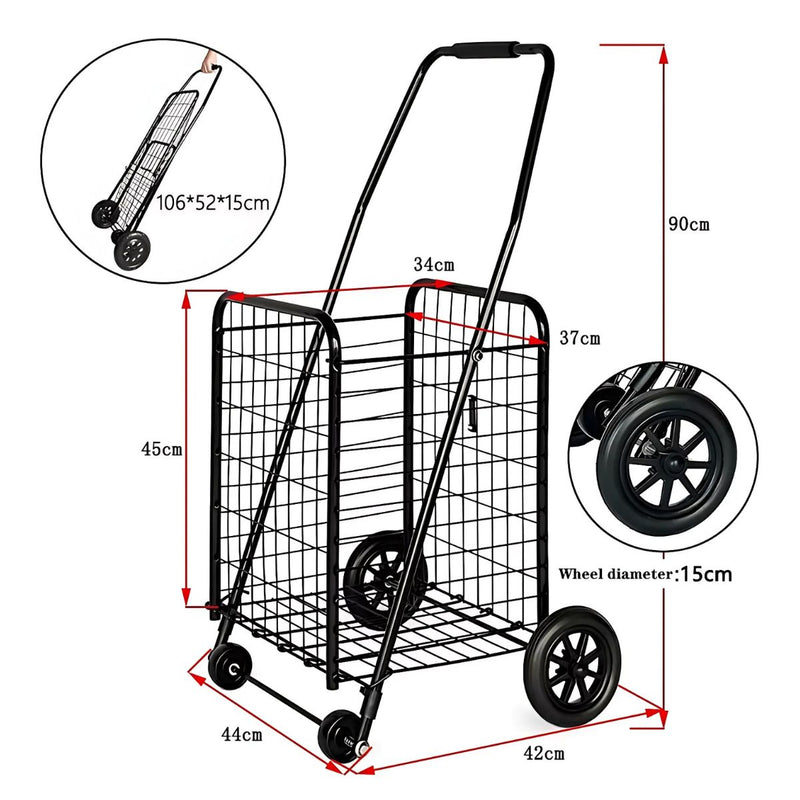 Carrito Plegable de Compras con Ruedas Grandes y Canasta Reforzada 57L. Carretilla Multiusos. Trolley