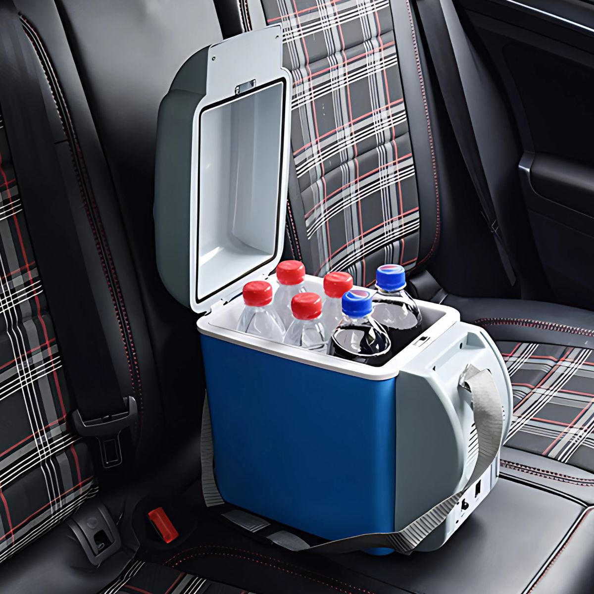 Mini Nevera Cooler Portátil 7.5L para Auto. Hielera para Carro12V. Función Frío 15°C y Calor 60°C. Hielera Pequeña Color Azul. 31x17x31 cm.
