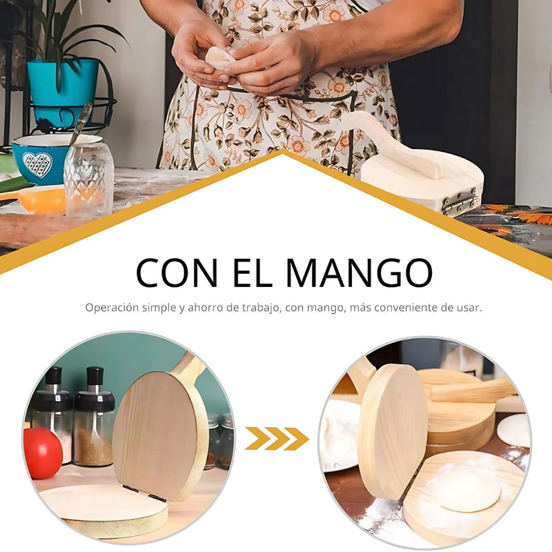 Pataconera Prensa de Madera para Patacones y Empanadas con Mango Ergonómico.