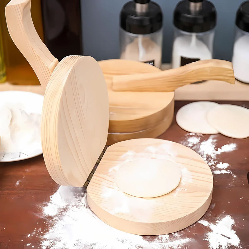 Pataconera Prensa de Madera para Patacones y Empanadas con Mango Ergonómico.