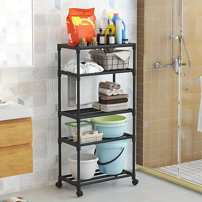 Estante Organizador de 5 Niveles con Ruedas para Baño, Cocina o Lavandería. Repisa para almacenamiento. 140x50.5x30cm Color negro.