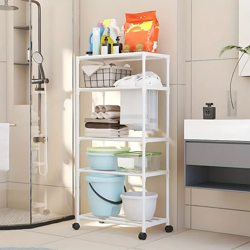 Estante Organizador de 5 Niveles con Ruedas para Baño, Cocina o Lavandería. Repisa para almacenamiento. 140x50.5x30cm Color blanco.