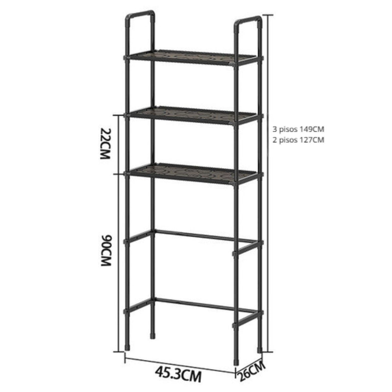 Estante Organizador para Baño sobre Inodoro de 3 Niveles. Mueble repisa para almacenamiento. Color negro. 149x45.3x26cm