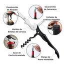 Abrebotellas Multifuncional 6 en 1 Antideslizante 23 cm Negro y Rojo. Destapador de Vino, Frascos y Tapas Metálicas con Mango Ergonómico