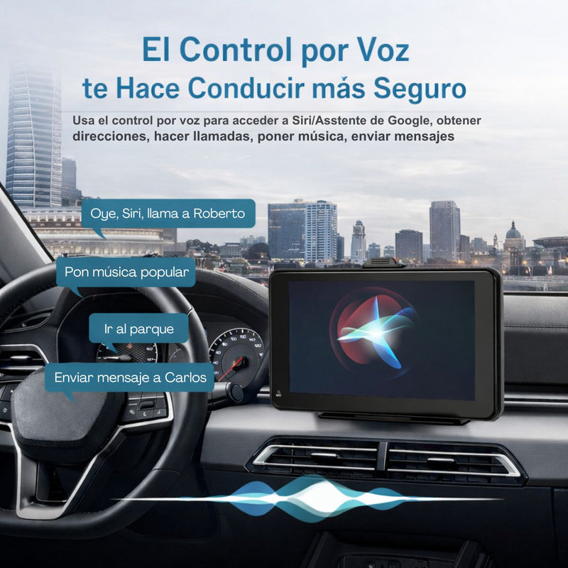 Monitor Táctil HD 7” Para Auto con Cámara de Reversa, Bluetooth, AirPlay y Control por Voz. Pantalla Portátil para Vehículo con CarPlay y Android Auto Inalámbrico