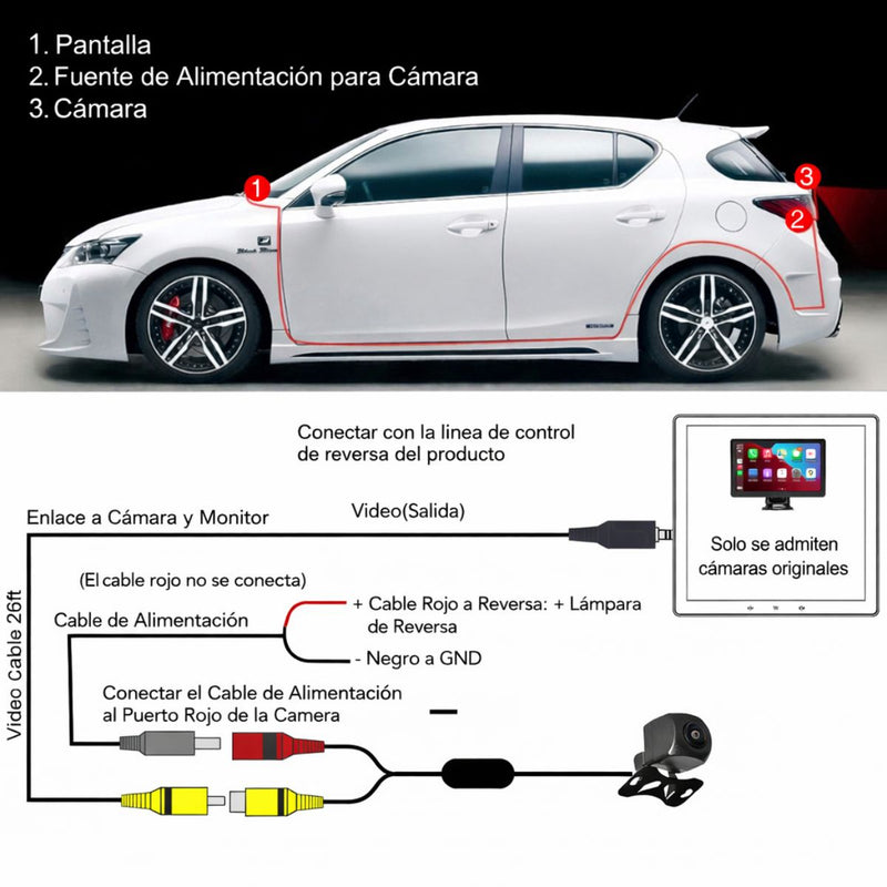 Monitor Táctil HD 7” Para Auto con Cámara de Reversa, Bluetooth, AirPlay y Control por Voz. Pantalla Portátil para Vehículo con CarPlay y Android Auto Inalámbrico