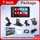 Monitor Táctil HD 7” Para Auto con Cámara de Reversa, Bluetooth, AirPlay y Control por Voz. Pantalla Portátil para Vehículo con CarPlay y Android Auto Inalámbrico