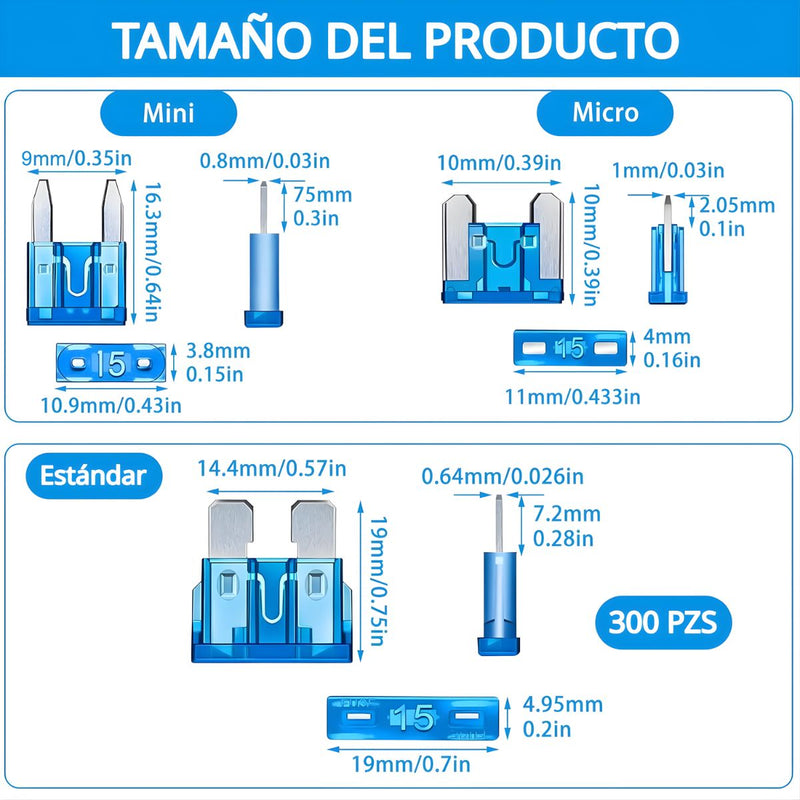Fusibles Para Carro Surtidos. Kit Completo De 300 Pzs. Fusible Mini, Micro Y Estándar Automotriz.