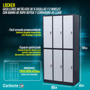 Locker Casilleros metálicos de 6 casillas 2 niveles con barra de ropa repisa y cerradura de llave 1850x900x450mm
