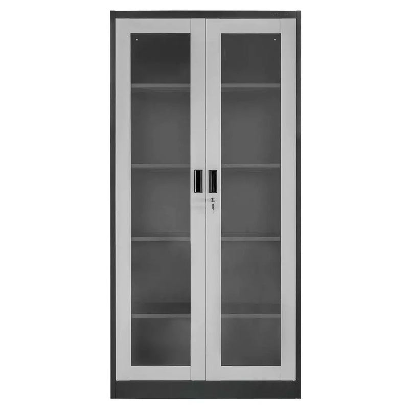 Mueble metalico Gabinete armado estructura plegable con 4 estantes ajustables doble puerta de vidrio  y cierre con llave 1850x900x400mm