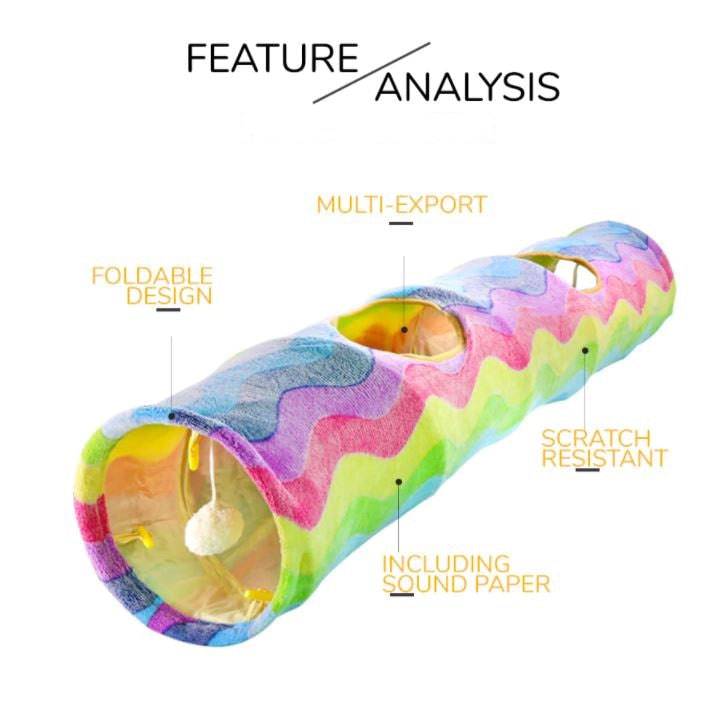 Juguete Para Gato Tunel Plegable 26X26x117cm Con Accesorios Colgantes.