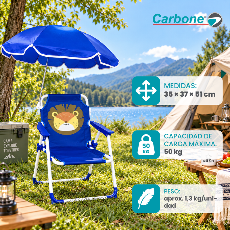 Silla Plegable Infantil Con Sombrilla Para Playa Camping Picnic Y Exterior. Silla para Niños con  Protección UV. Color Azul (35x37x51cm)