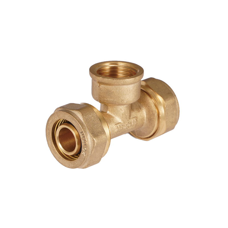 Tee De Compresión Hembra 3/4" (20 mm x 20 mm x H3/4") En Latón. Conector De 3 Vías Para Agua Y Gas.