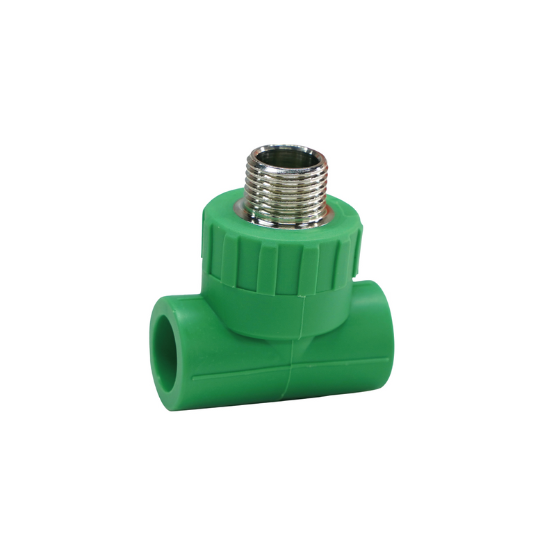 Tee PPR 1/2" con Rosca Central Macho. Conector Termofusión para Agua.