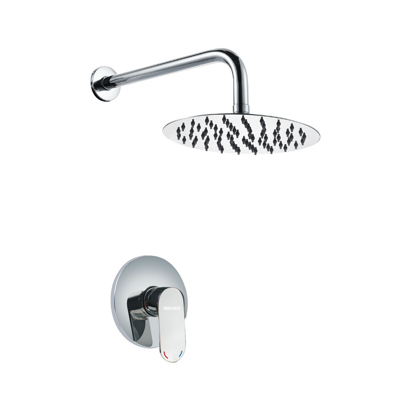 Ducha Para Empotrar. Juego De Mezcladora Monomando Con Regadera Redonda De 8”. Brazo A Pared De 40 cm. Color Cromado.