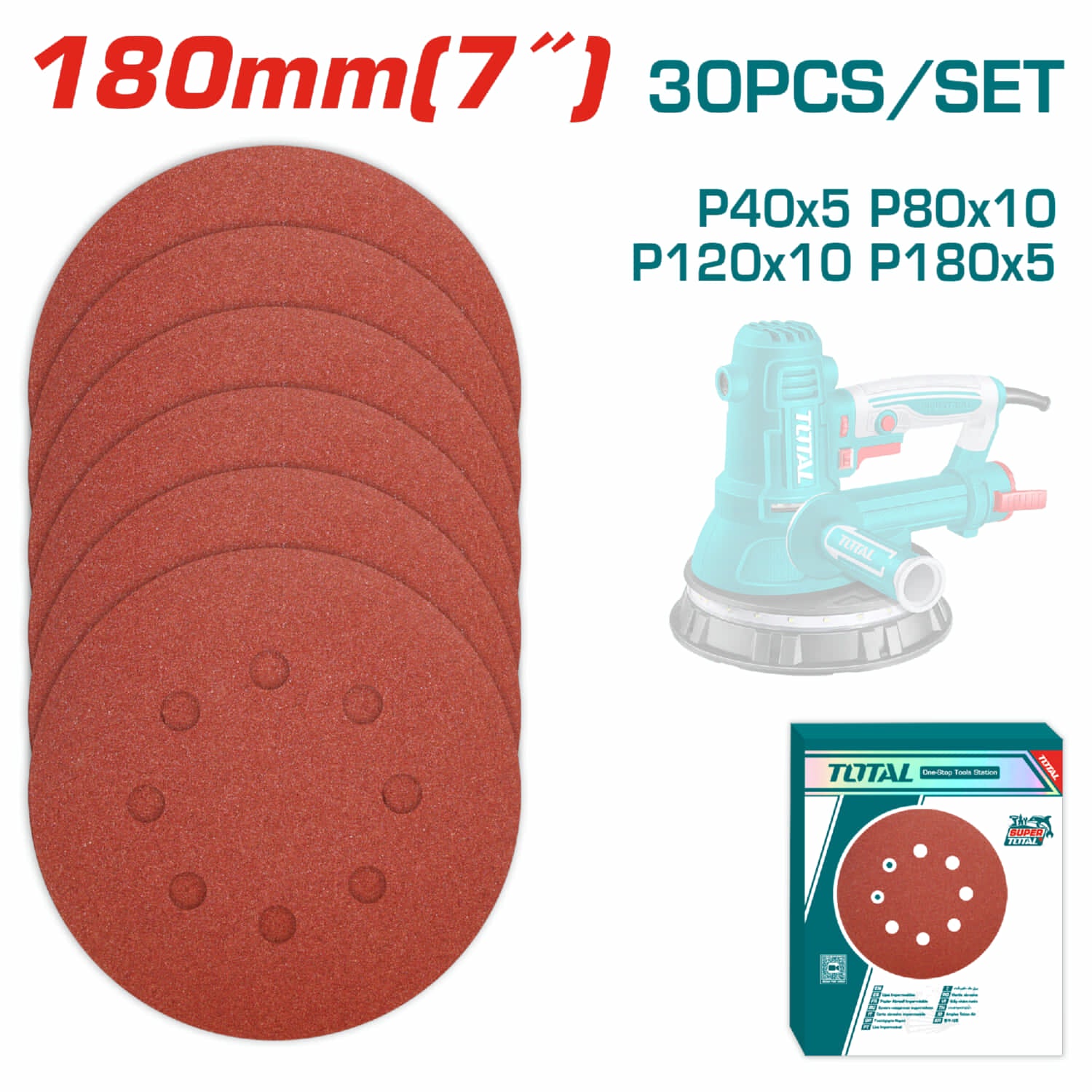 Lijas Circulares Para Lijadora De Drywall 7" P40 P80 P120 P180. Set De 30 Piezas.