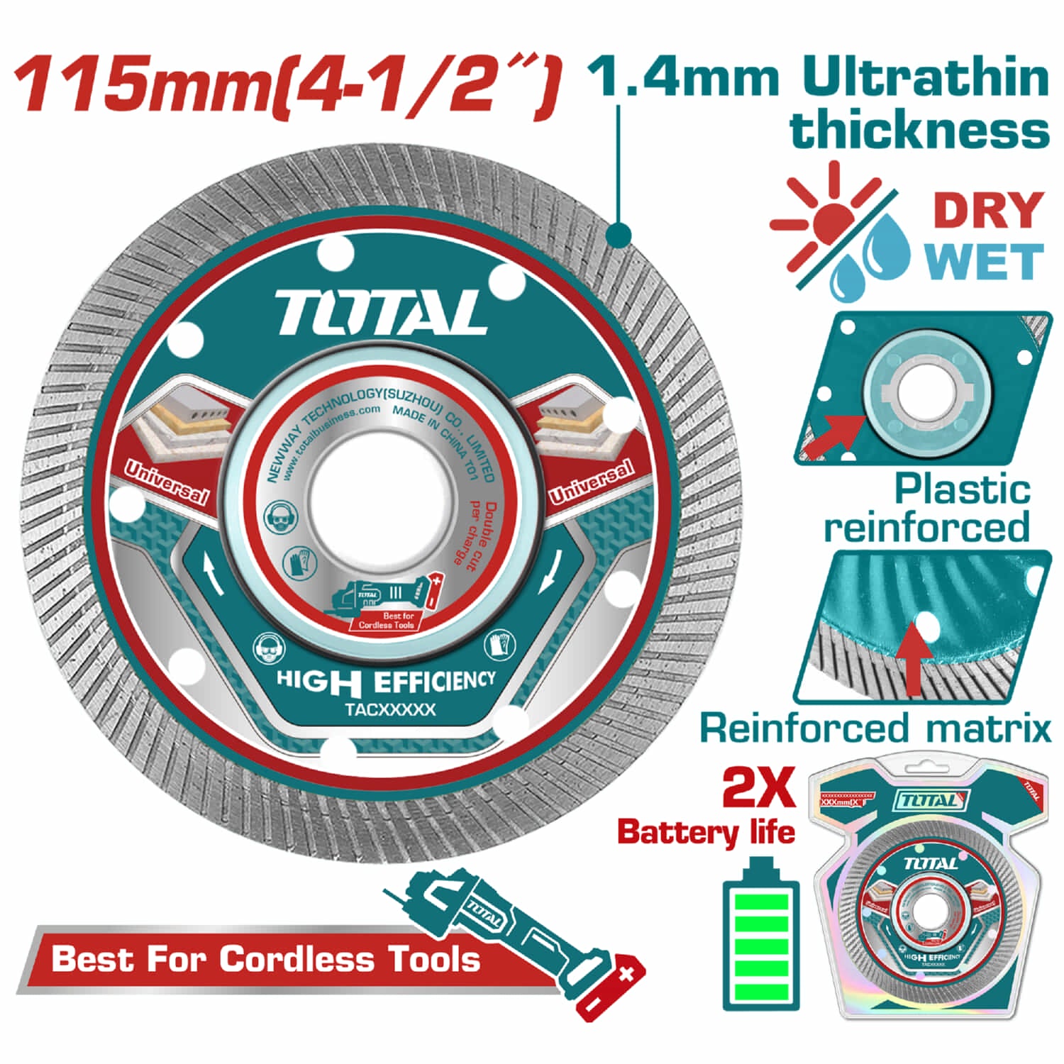 Discos de diamante Ultradelgados 4 -1/2" (115mm) Corte húmedo y seco. 0.9mm espesor.