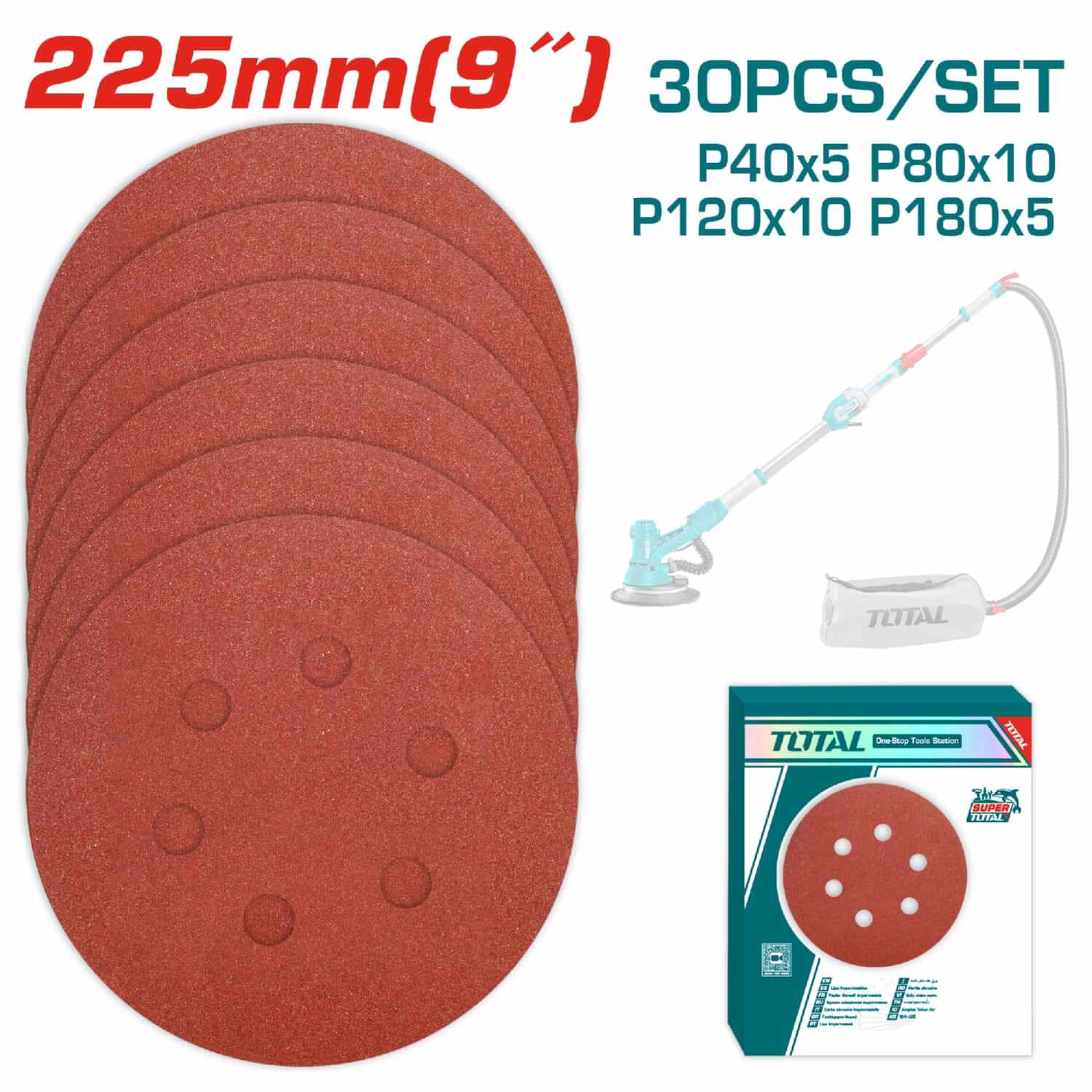 Lijas Circulares Para Lijadora De Drywall 9" P40 P80 P120 P180. Set De 30 Piezas.