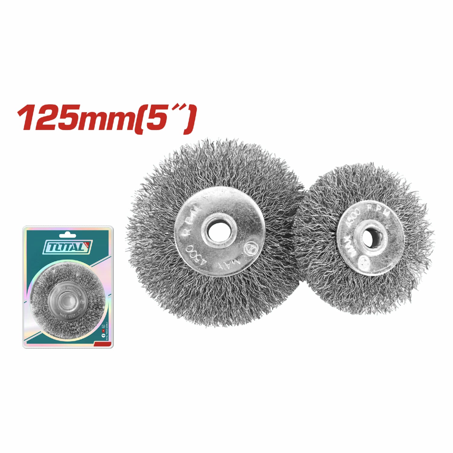 Rueda de Alambre Circular 5” Eje: 22.2mm 4500rpm Ideal para desbaste y afilado de bordes.