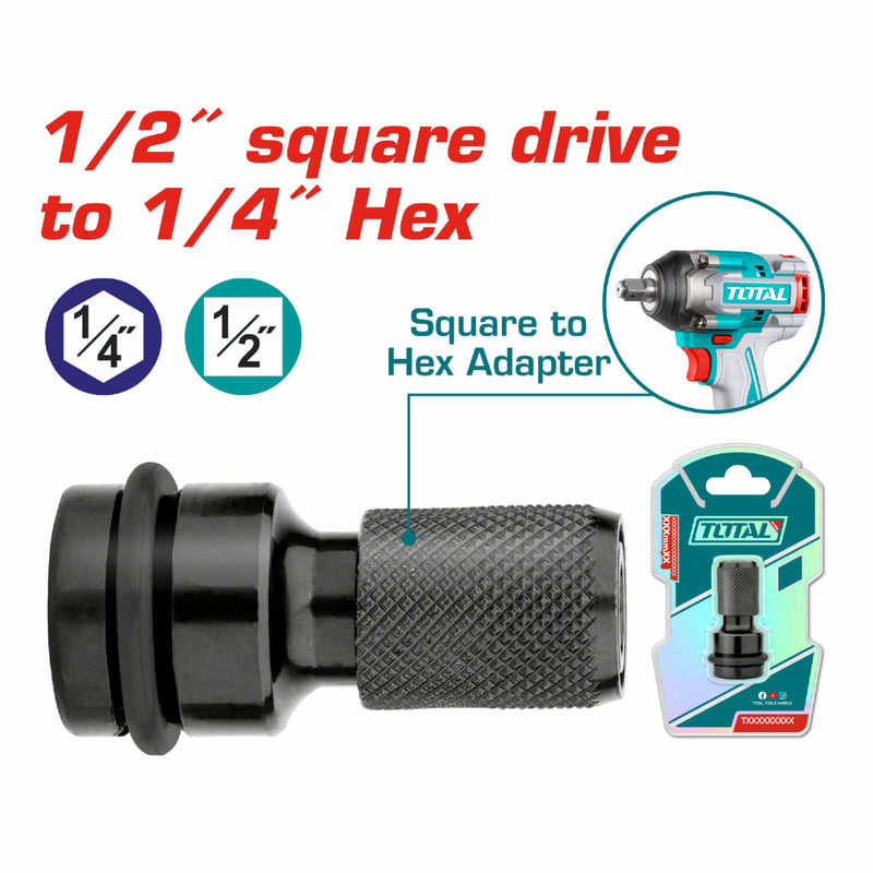 Adaptador para dado de Impacto 1/2" Cuadrado a 1/4" Hexagonal.