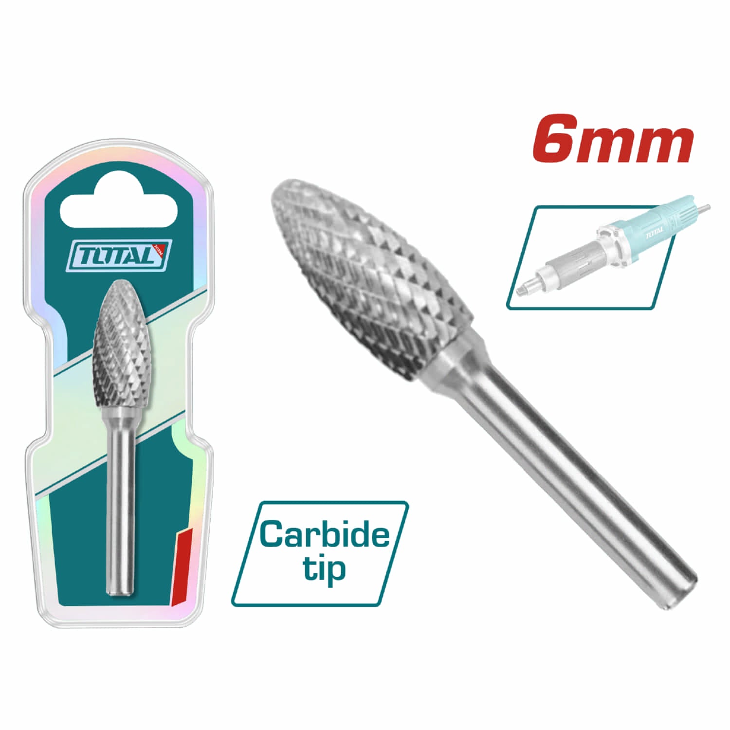 Fresa Lima Rotativa De Carburo De Tungsteno Ovalada Vástago 6Mm Para Mototool. Cabeza 8mm.