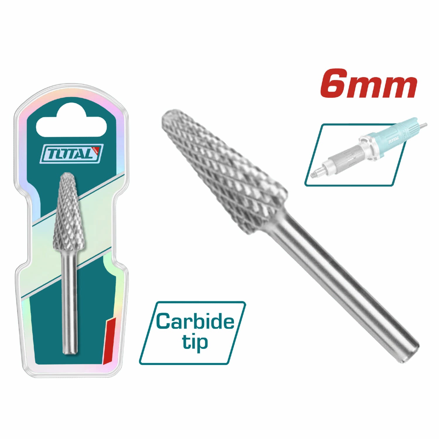 Fresa Lima Rotativa De HSS Tipo Llama Vástago 6mm Para Mototool. Cabeza 8mm.