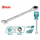 Llave combinada con Ratchet 9mm. Cr-V Cromada. Acabado Mate. 72 dientes. Longitud: 150mm