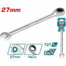 Llave combinada con Ratchet 27mm. Cr-V Cromada. Acabado Mate. 72 dientes. Longitud: 359mm