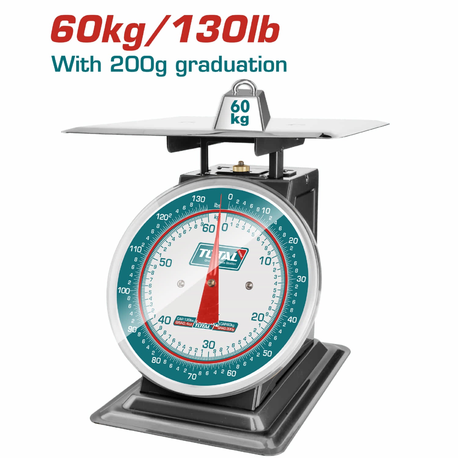 Báscula de Resorte para pesar 60kg Graduación 200g Pantalla: Placa de Dial. Pesa de Aguja. Balanza pesa.