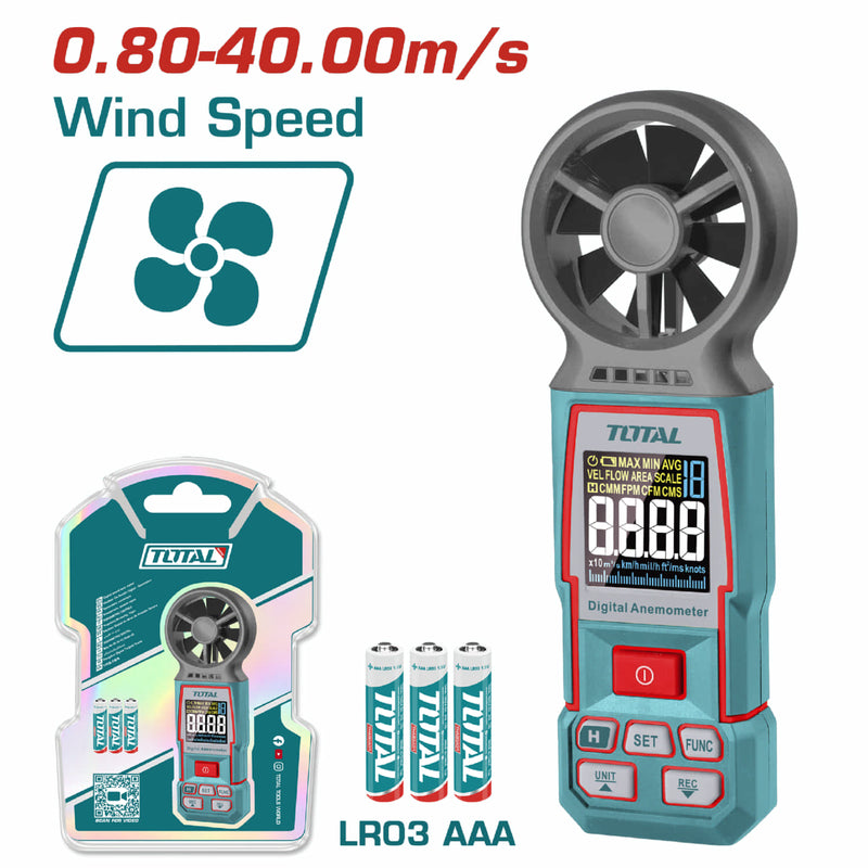 Anemómetro digital Medidor de velocidad del viento 0.80-40.00 m/s flujo de aire.