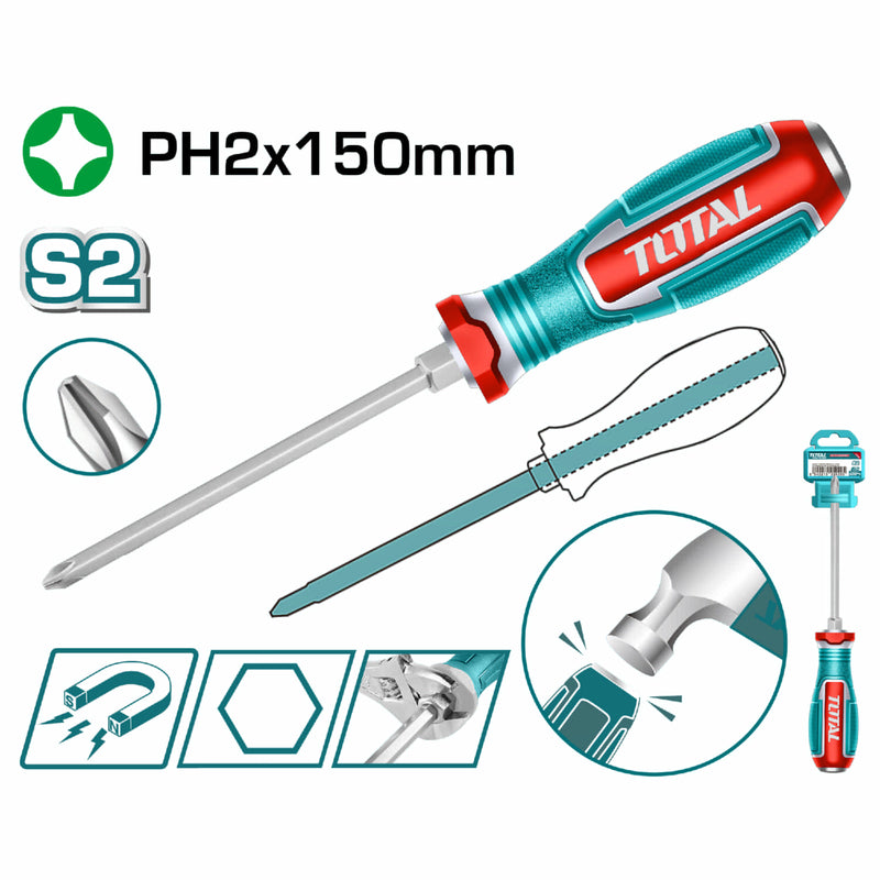 Destornillador Pasante Phillips 6x150mm Material de la hoja: S2 Tipo de punta: Phillips PH2 Magnético.