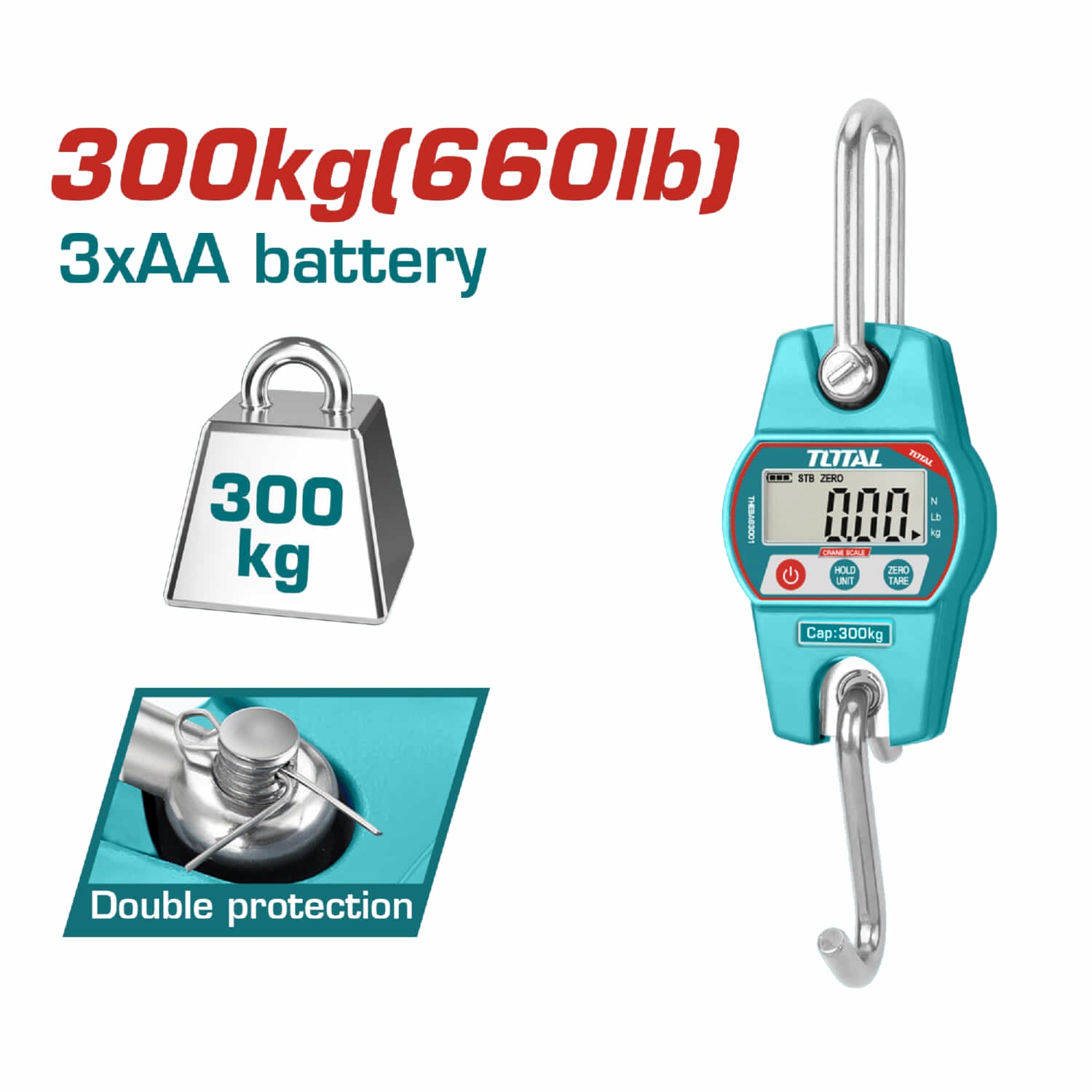 Balanza de Litio. Peso 300Kg (660Lb). Pantalla LCD. Bascula.