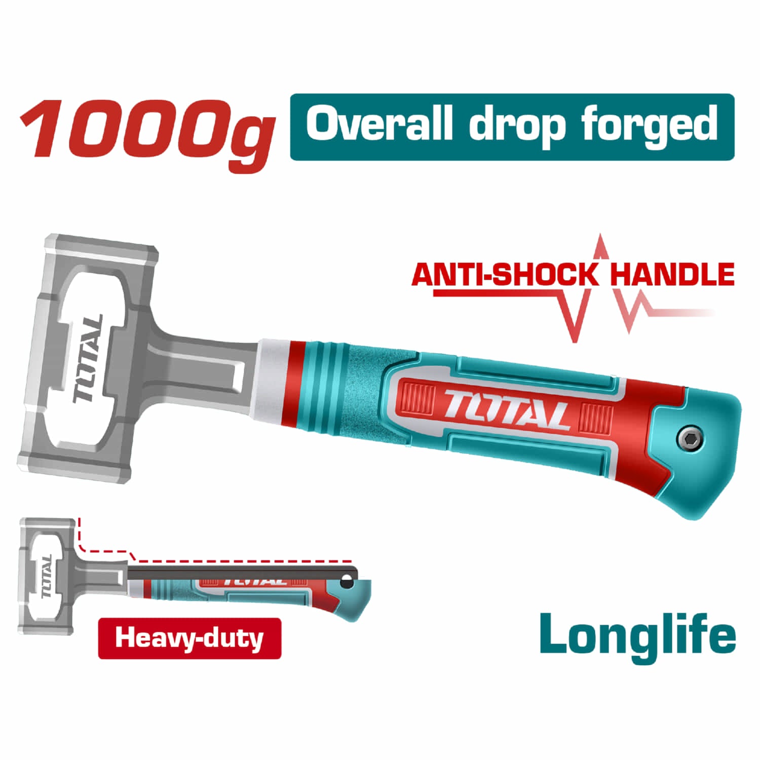 Mazo Forjado 1000g. Tratamiento térmico. Heavy duty. Mango ergonómico antigolpes.
