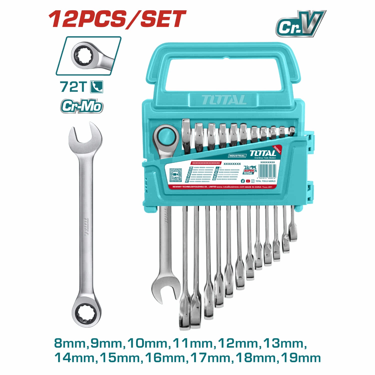 Llaves Combinadas Con Ratchet De 8 A 19mm. Set de 12 piezas. Pulido Fino.