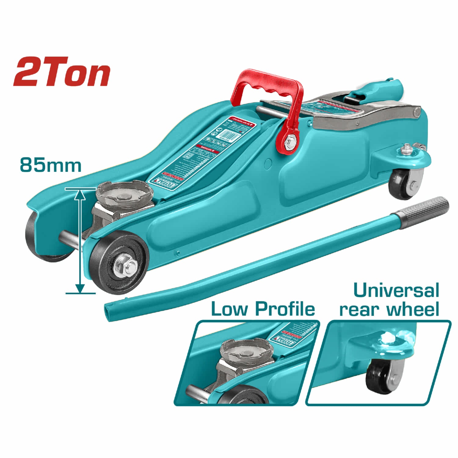 Gato hidráulico de piso 2 toneladas. Altura min:130mm. Altura máx: 330mm. Gato tipo patín.